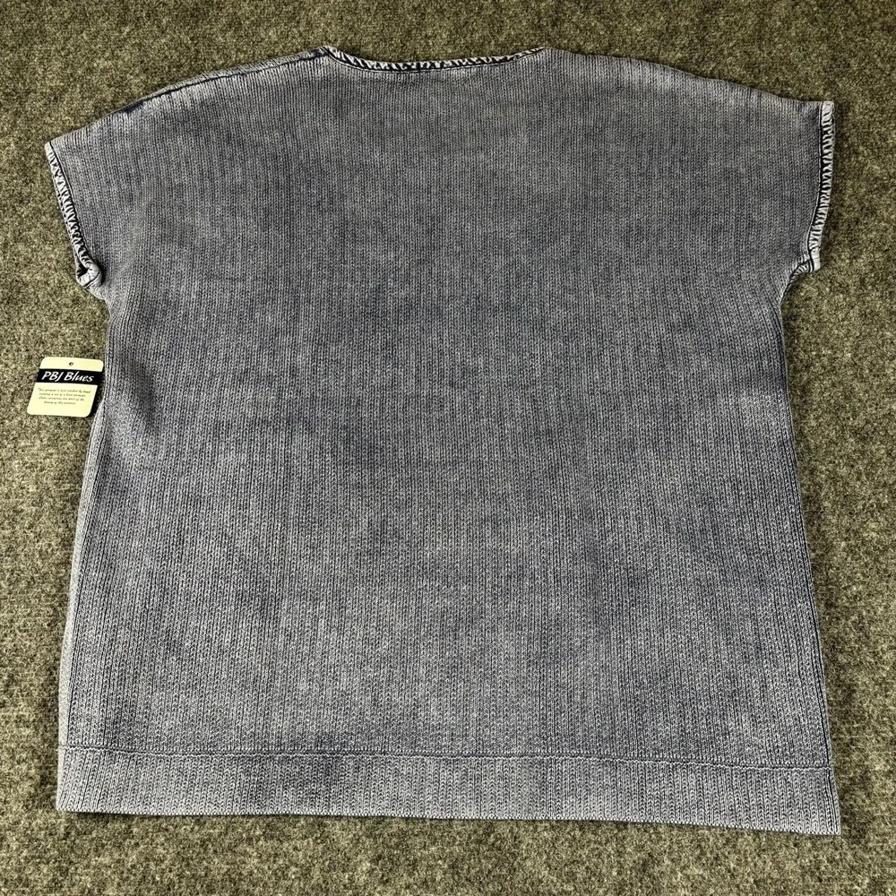 PBJ Blues Knit Top Womens Medium Indigo Ramie Cotton Short Sleeve BL381 New